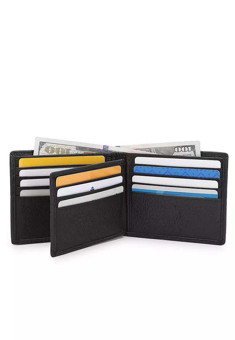 Genuine Leather RFID Short Wallet - Black