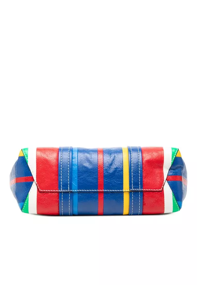 Pre-Loved Balenciaga Small Lambskin Striped Barbes East West Shopper Tote