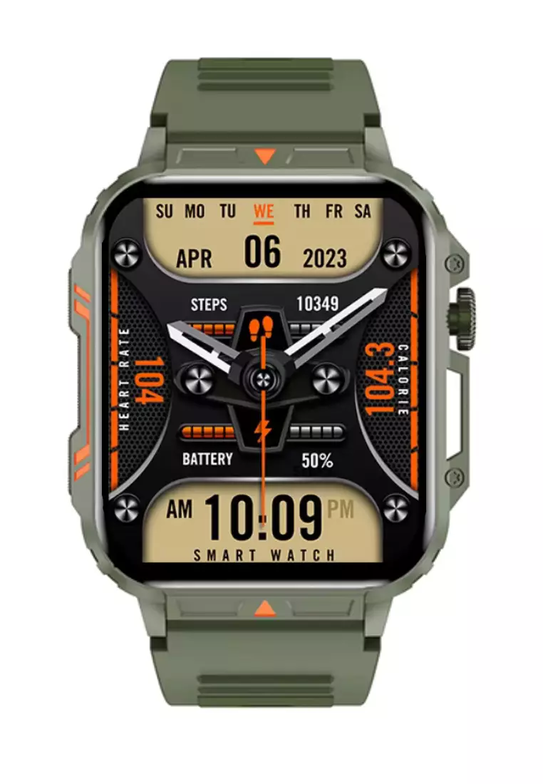 Unisex IOS/Android Green SmartWatch with Green Rubber Strap