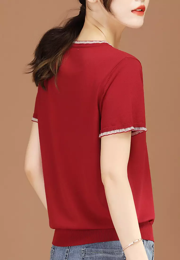 Buy A IN GIRLS Fashion V Neck Short Sleeved Sweater 2024 Online