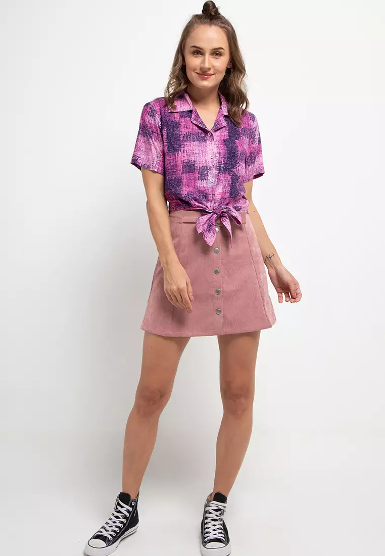 Nade FTA06 KCK Kemeja Crop Knot Abstrak Pink