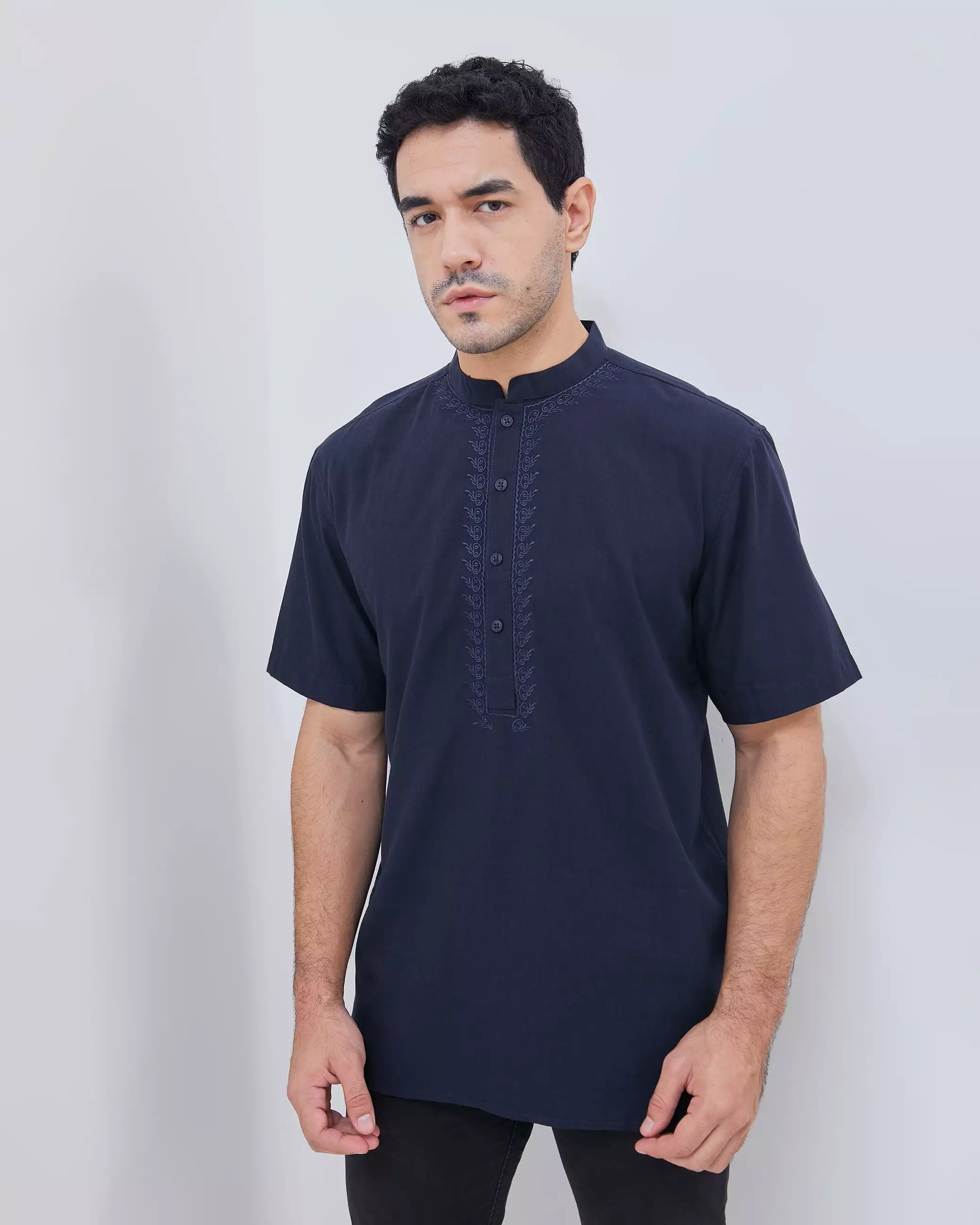 AMK Kemeja Koko Pria Lengan Pendek KK Tabaqah s/s Navy Blue