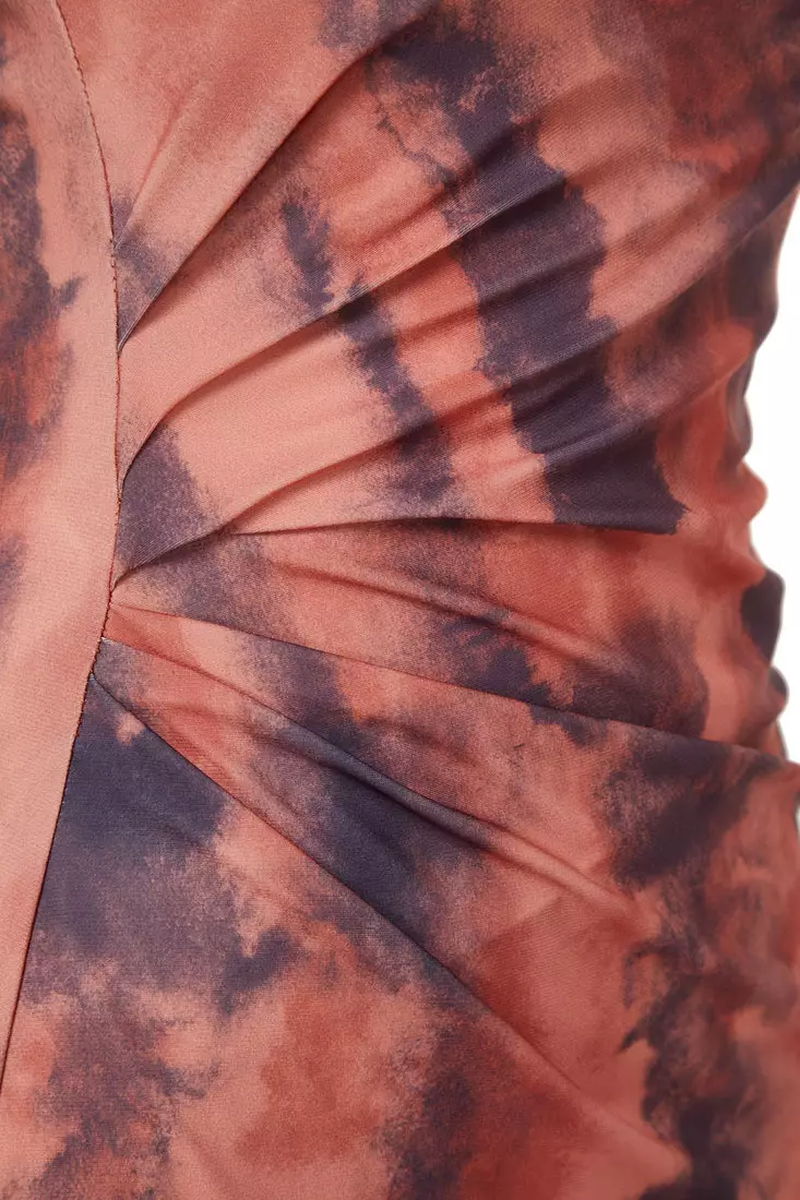 Printed, Fitted Midi One-Shoulder, Flexible Knit Dress