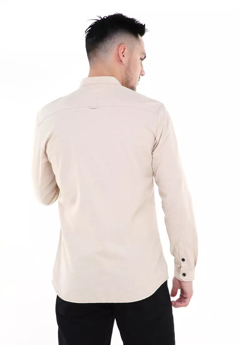 Dwan Atasan Kemeja Pria Premium Casual Formal Longsleeve Shirt Material Cotton ORIGINAL - Cream