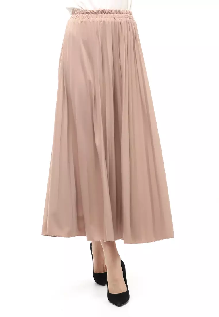 Skirt Plisket Bawahan Wanita Motif Polos Relaxed Fit - Choco
