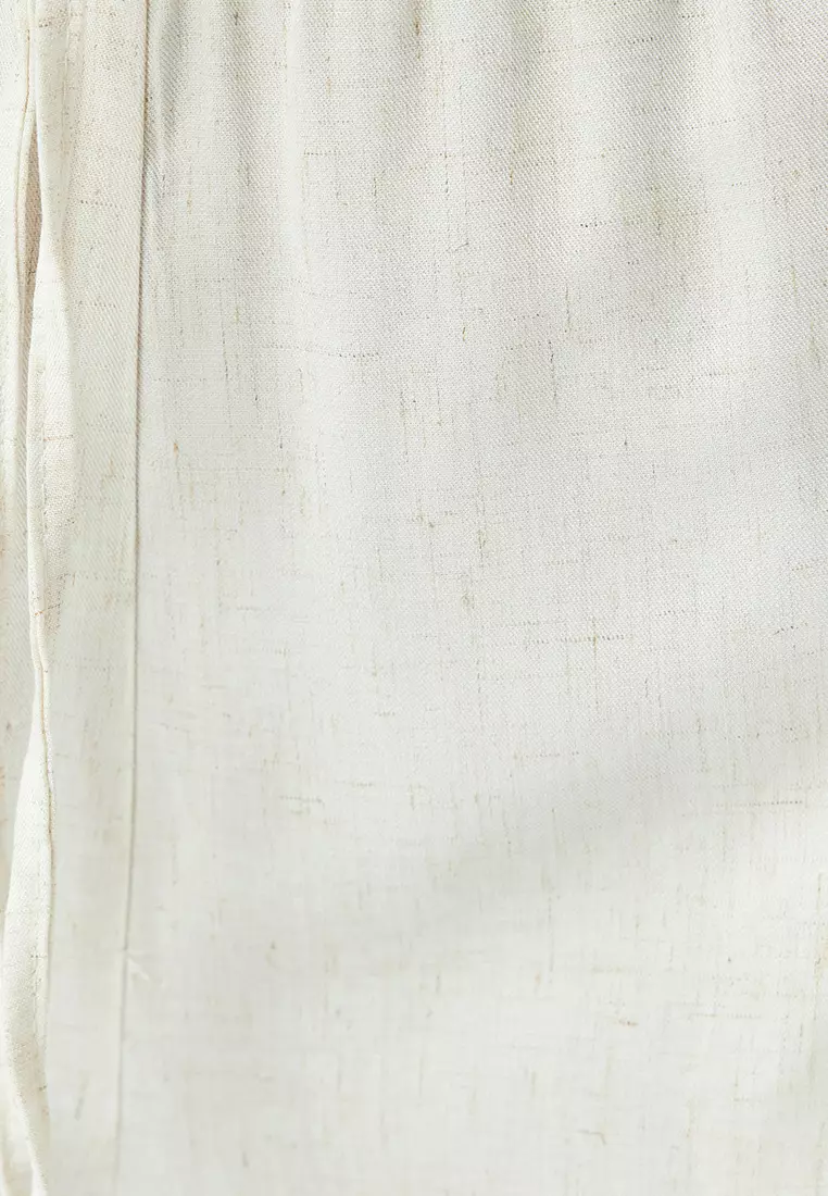 Linen Viscose Beige Women's Pocket Trousers