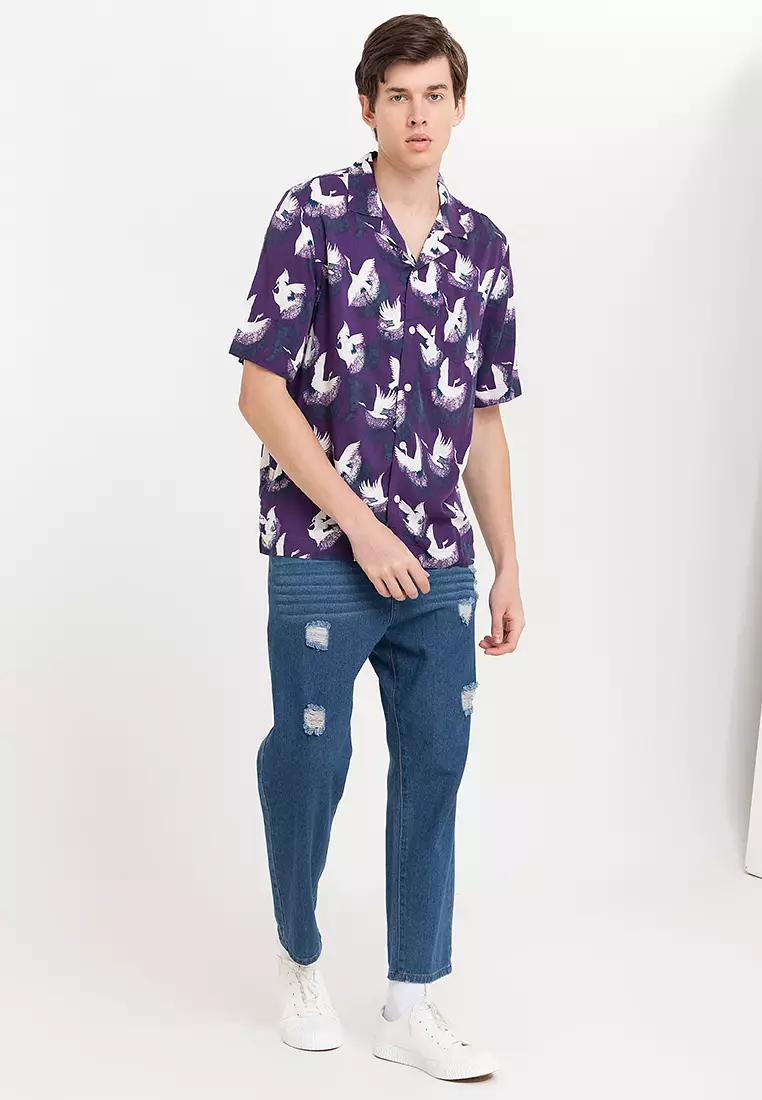 Cranes Print Button Down Woven