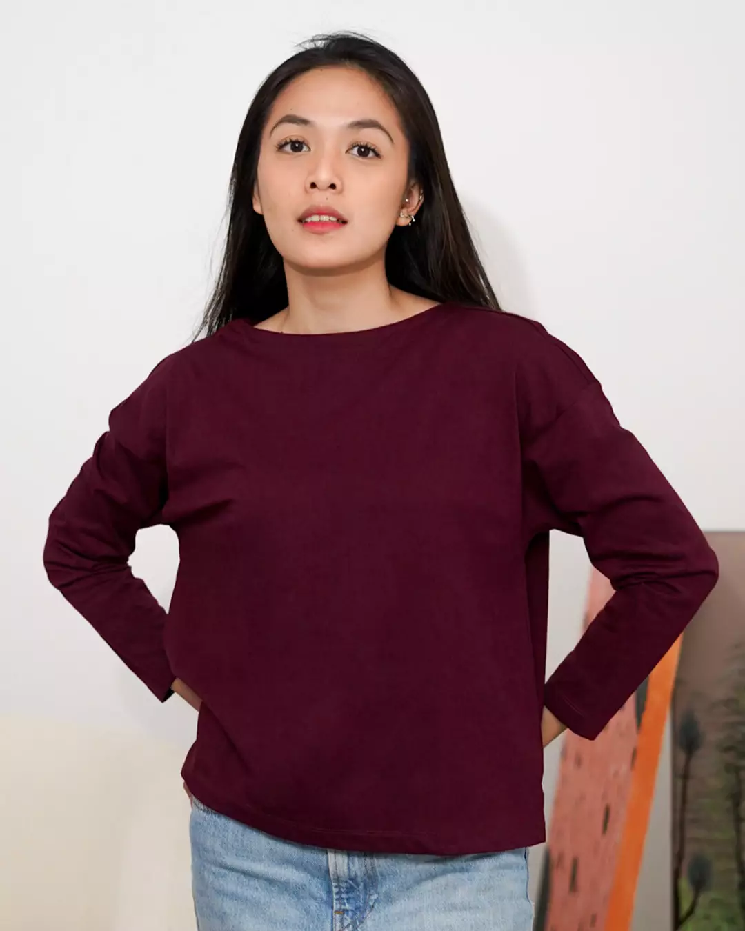 Matsuda Kaos Oversize Polos Wanita Lengan Panjang T Shirt Olive