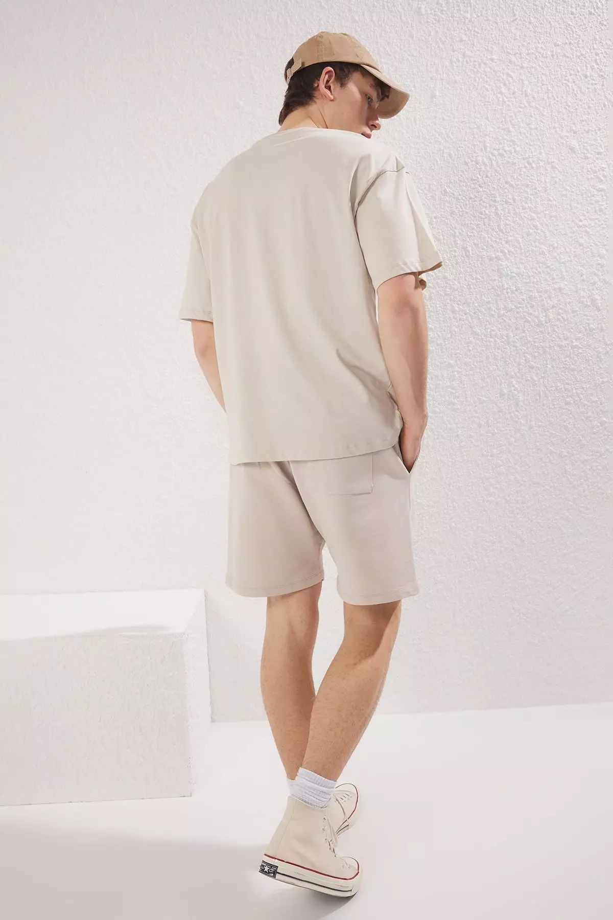 Stone 3-Piece Oversize/Wide Cut T-Shirt, Sweatpants, Shorts 100% Cotton Tracksuit Set TMNSS25EM00001