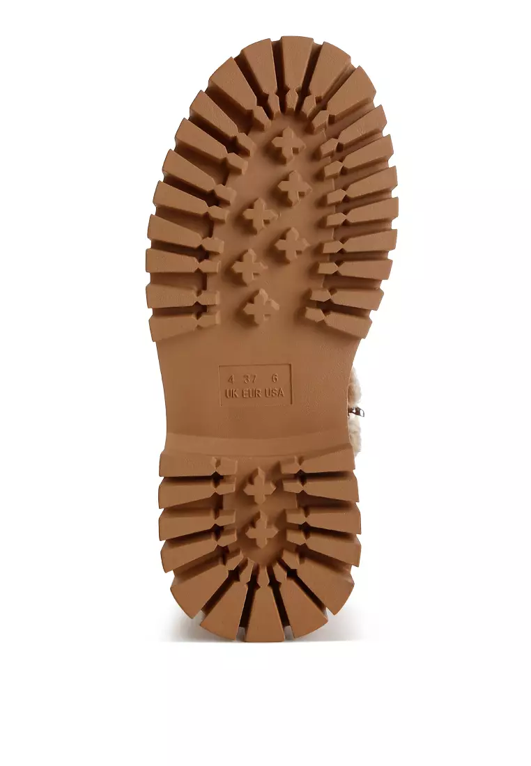 Fur Detail Calf Length Boots in Beige