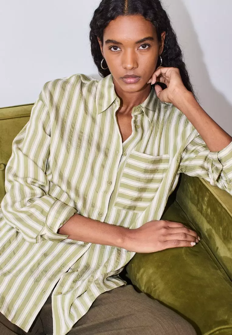 Jacquard Stripe Oversized Long Sleeve Shirt