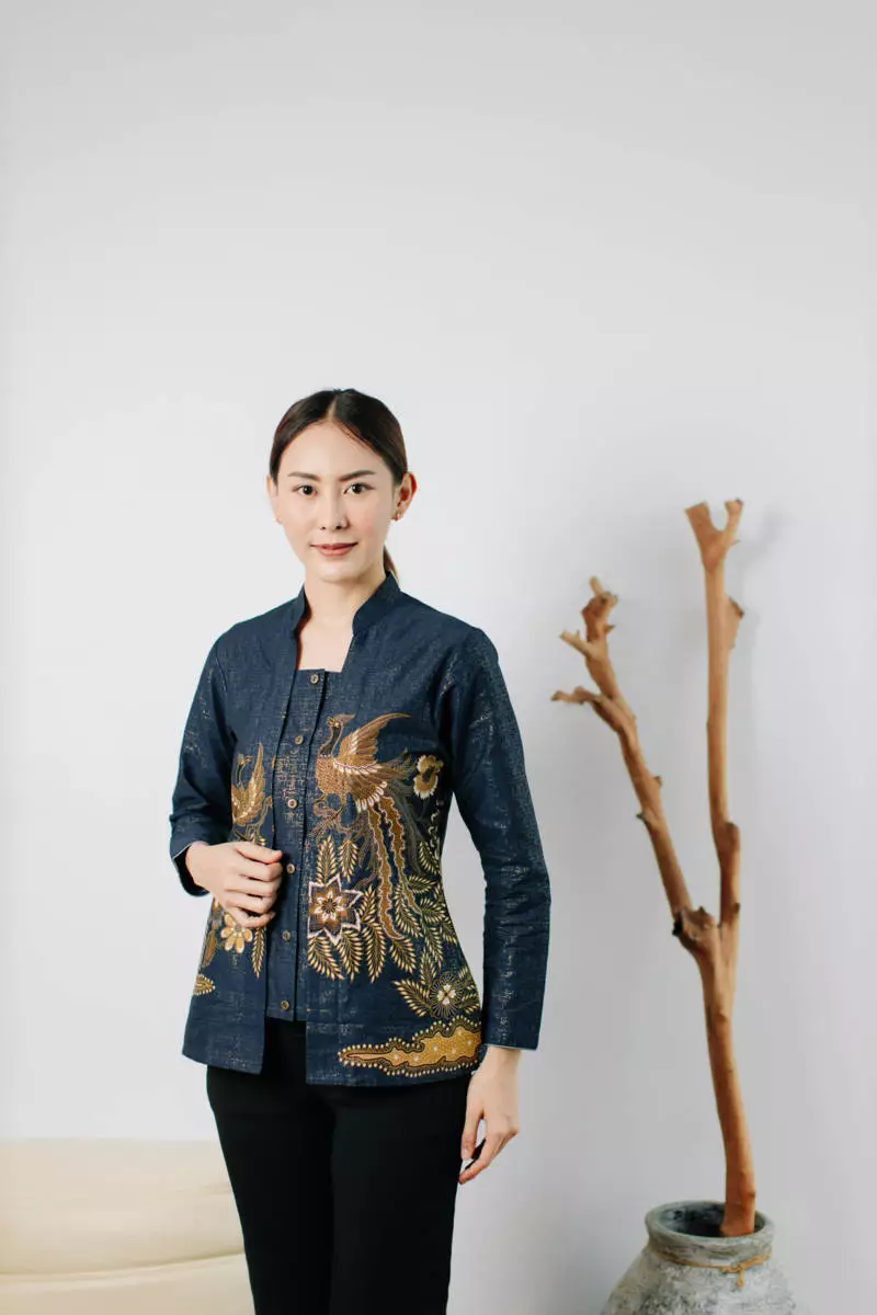 Kalyna Navy Blouse Wanita  Foil