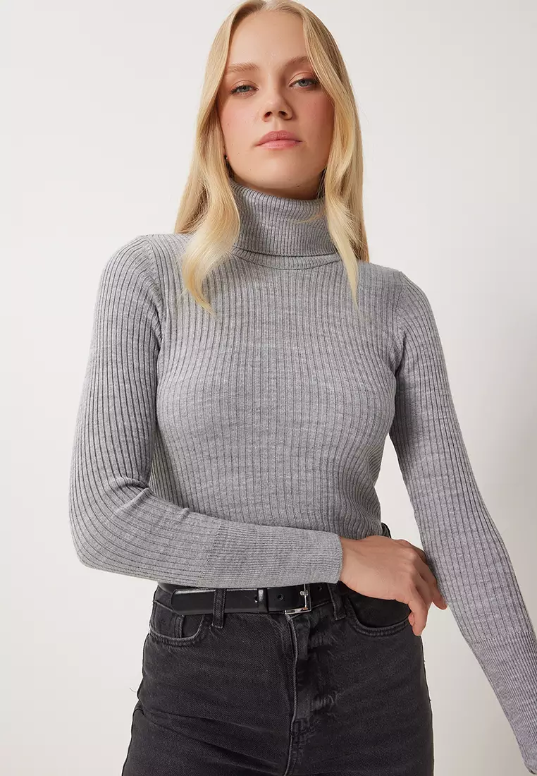Turtleneck Ribbed Lycra Sweater