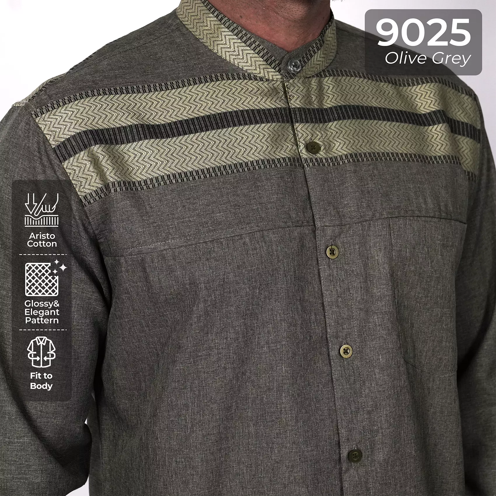 Casella Baju Koko Pria Lengan Panjang Horizontal Design | Koko Lengan Panjang Hadid 9025 Olive Grey