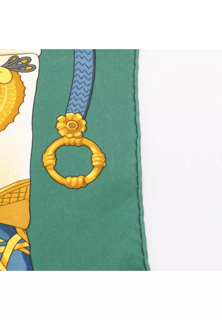 Pre-Loved Hermès carres 90 Soleil de Soie scarf silk green multicolor