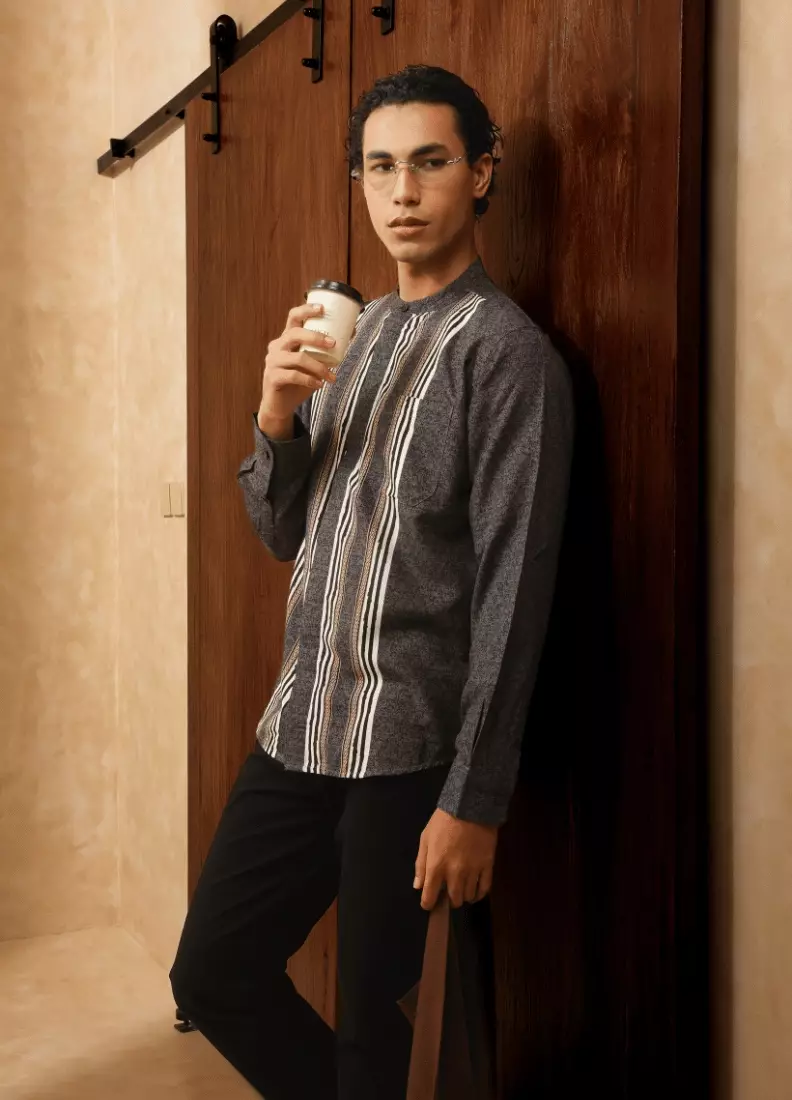 POLICE Kemeja Koko Printing Cotton Soft Regular Fit Lengan Panjang Pria