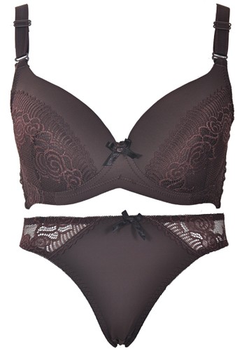 Lace Bra With Matching Panty-DarkBrown