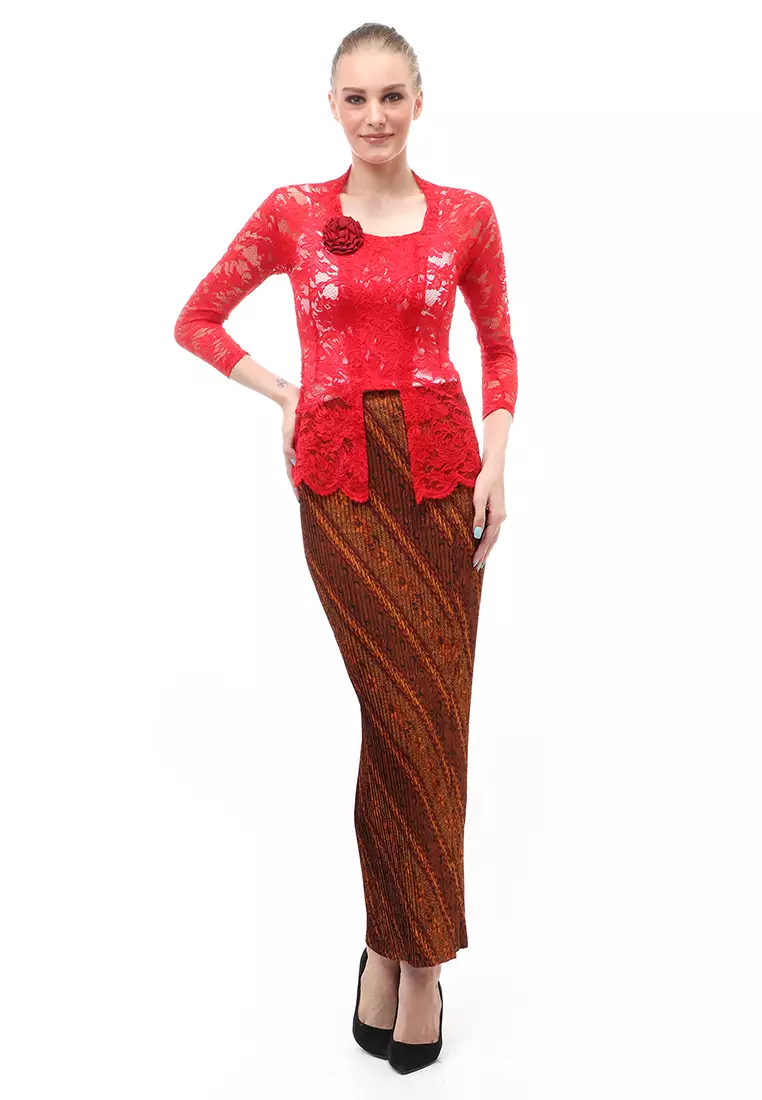 Rok Plisket Motif Batik Bawahan Wanita Design Casual - Parang Coklat Maroon
