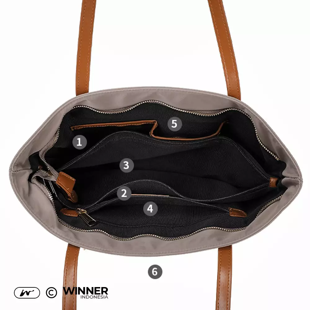 Tas Bahu Tote Bag Nylon Anti-Air Wanita Korean Style Shoulder Bag Resleting (T14-044-5226) - Khaki