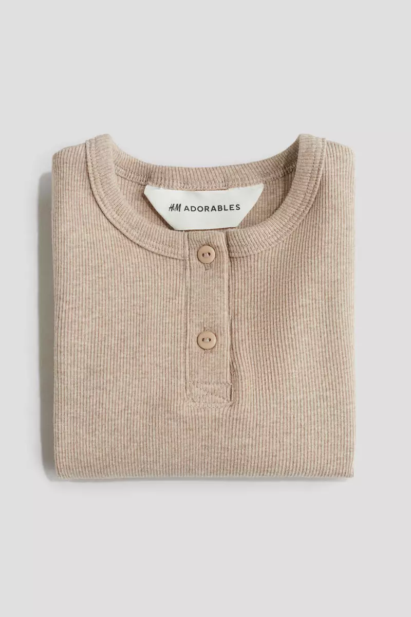 Ribbed cotton Henley top