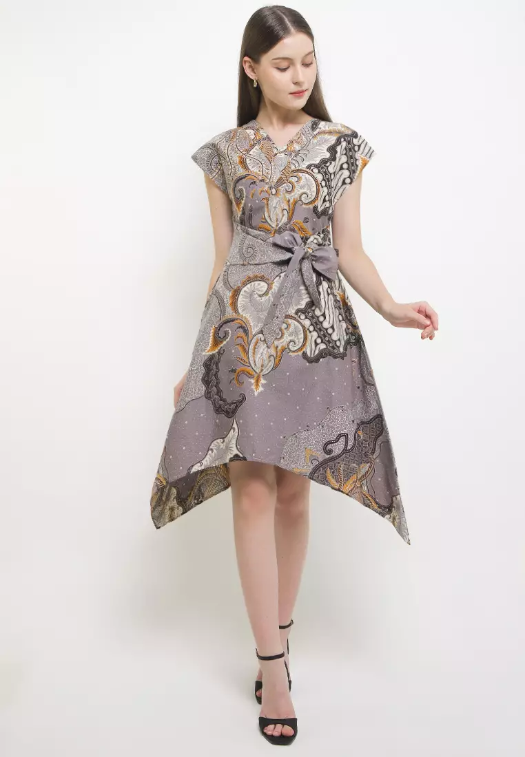 Dress Wanita Batik Furing Lining Aronia Lengan Pendek