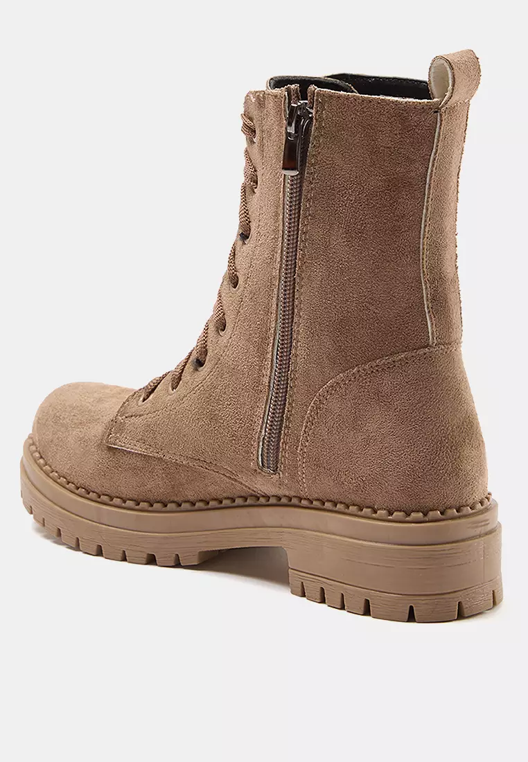 Mink Suede Lace-Up And Zip-Up Short Flat Women's Boots Takaw25Bo00026
