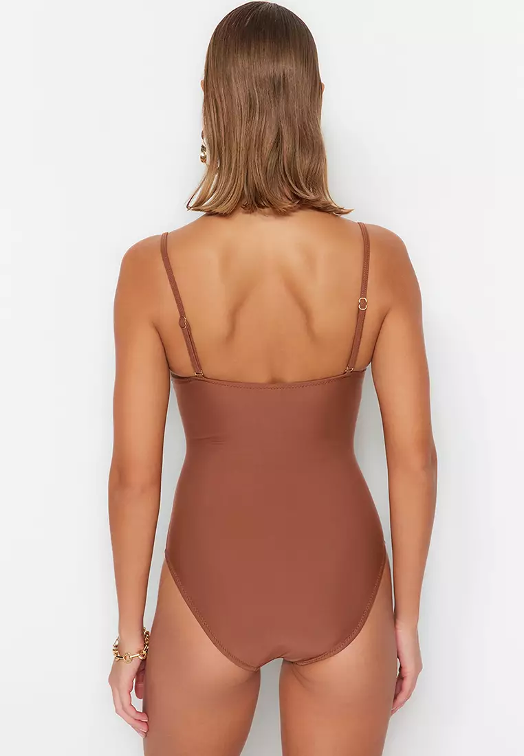 Lost In The Tropics Brown One Piece Belted Swimsuit