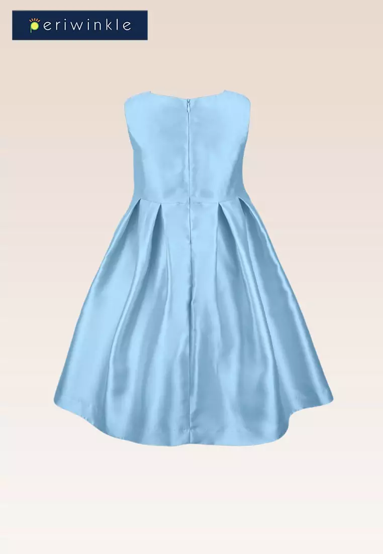 Thess Girls Lt. Blue Bejewelled Neck And Buckle Detail Party Dress