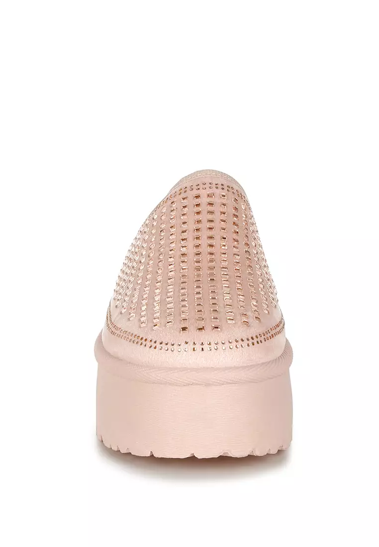Pink Rhinestones Embellished Platform Classic Slip-On