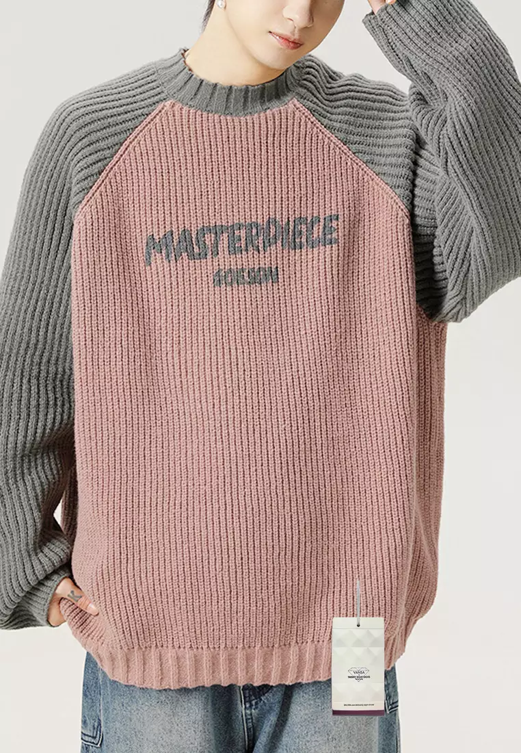 VANSA Contrast Color Splicing Knitted Sweater VCM-Kw-L4112