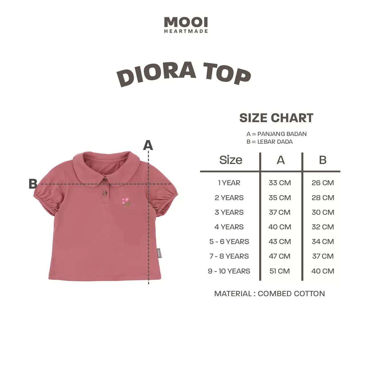 Mooi Atasan Anak Perempuan Diora Top - Pink Peach