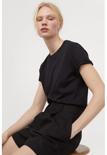 H&M black Linen-blend shorts ADB7DAAB755E99GS_1
