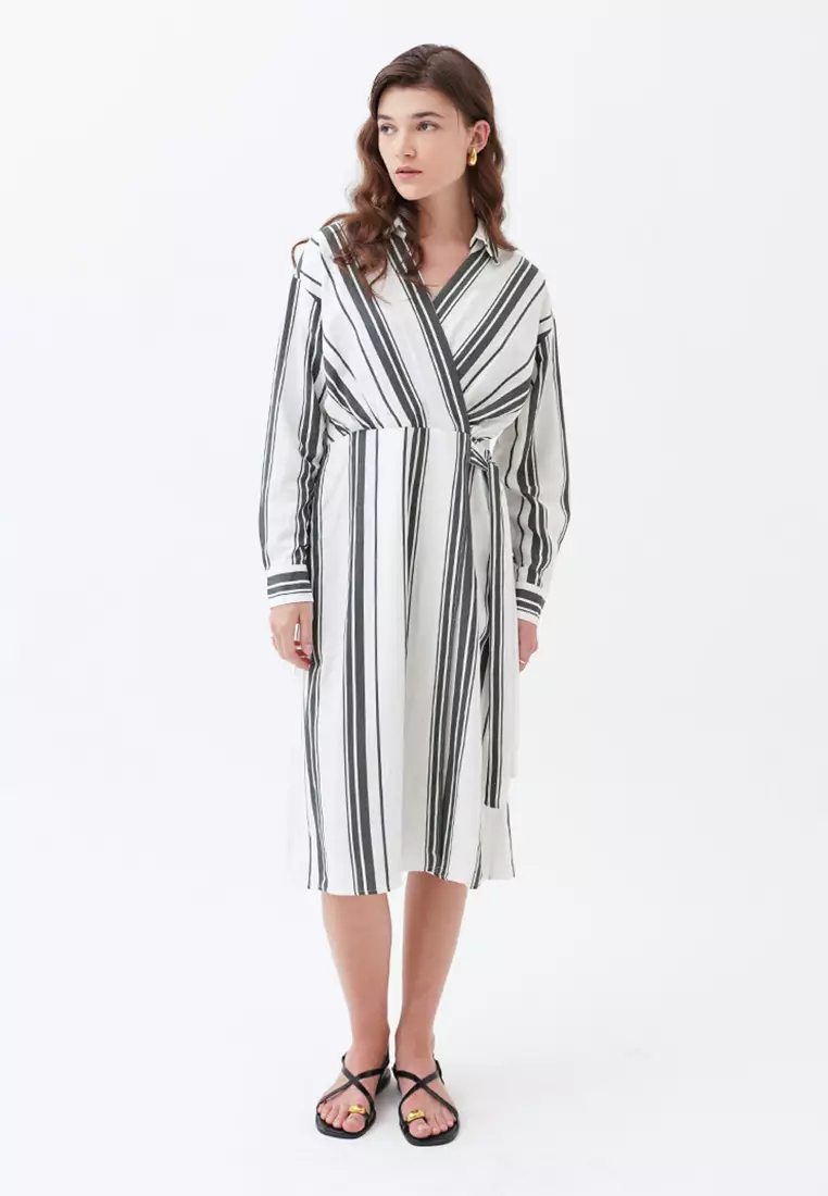 Mississippi Escapade Linen Wrap Dress LIN000497M Stripe Grey