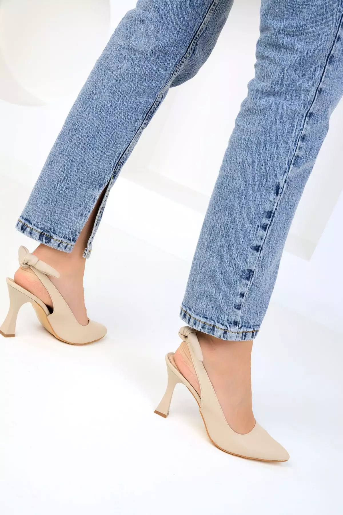 Faux Leather Slingback Heels with Knot Detail