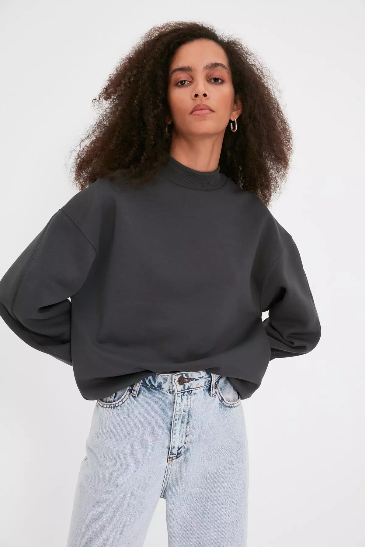 Oversized mock neck sweatshirt hot sale