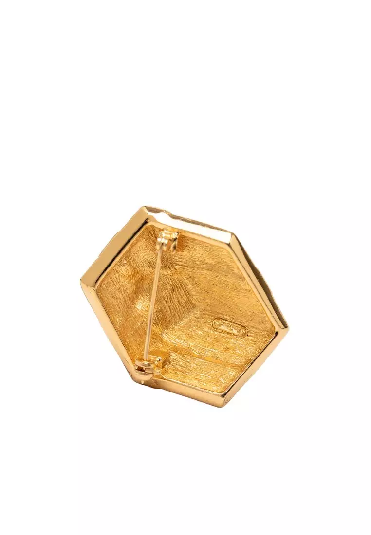 Dior Pre-Loved Dior Gold Plated Strass Hexagonal Gift Box Brooch