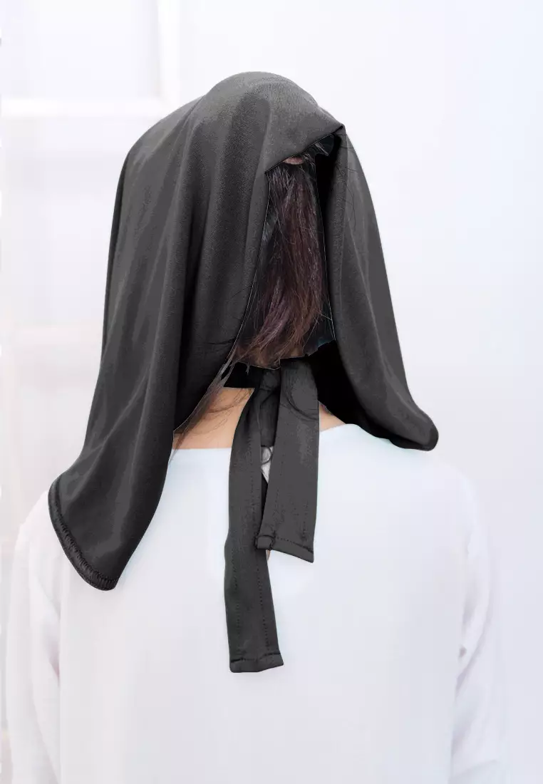 Cotton Bee - Hijab Instan Anak | Zura Tali Bergo Non Pad - Black - XL 