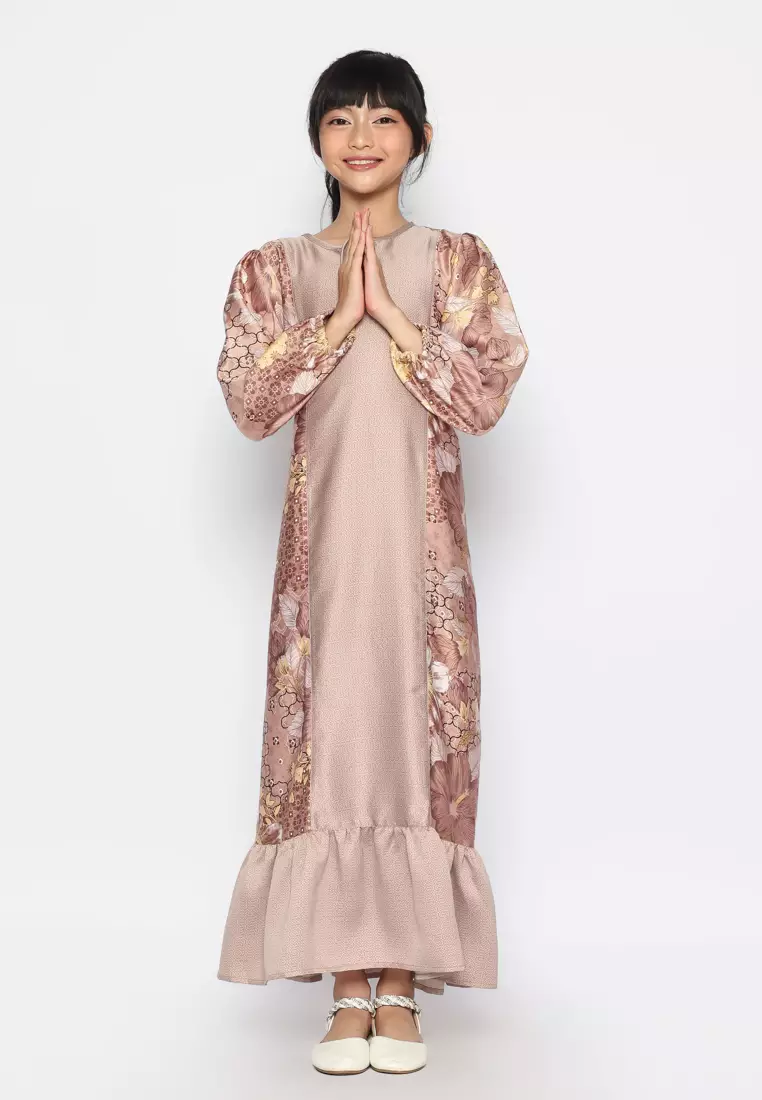 Baju Gamis Anak Perempuan Lentera Bunga Soft Lavender - ADORABLE