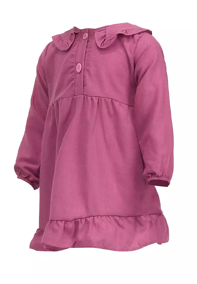 Bianca Dress Kasual Anak Perempuan Motif Polos Kids Tunik Lengan Panjang Material Cotton ORIGINAL - Dusty Pink