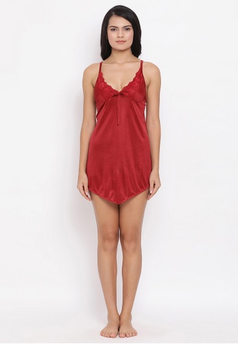 Clovia red Clovia Babydoll with Lace in Red - Satin 9E6CEAAB7A937AGS_1