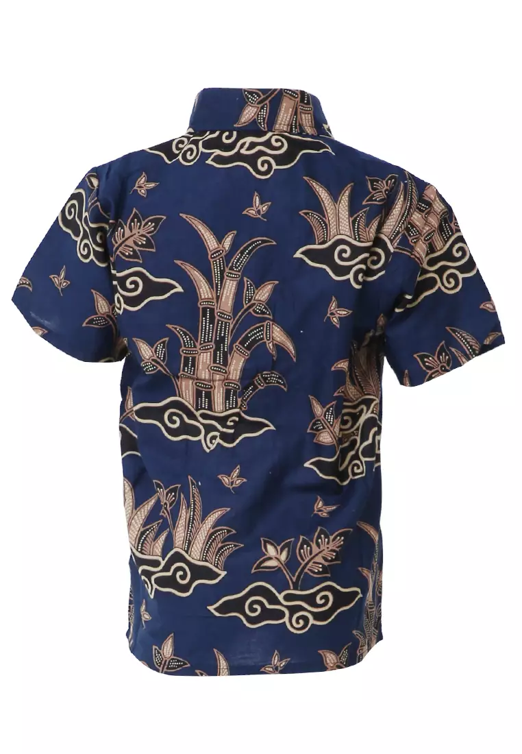 Lucas Kemeja Formal Batik Anak Laki-laki Lengan Pendek Motif Bambu Kids Traditional Shirt Material Cotton ORIGINAL - Navy