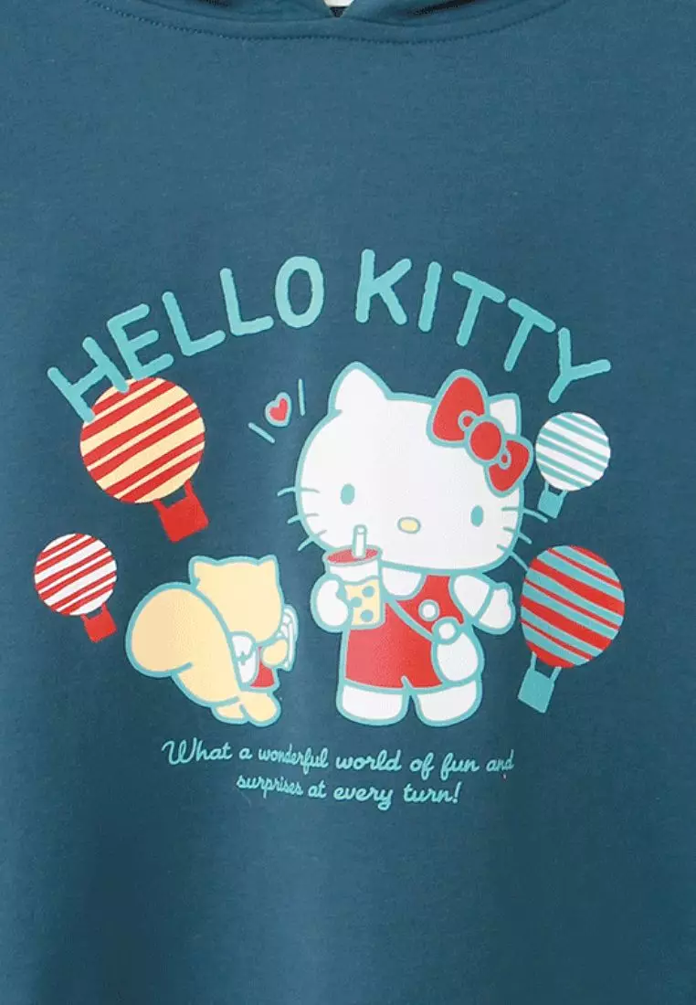 玩轉百tee．KITTY環島台灣羅紋配色連帽大學T《KB1440》