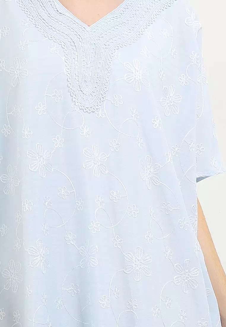 V Neck Lace Trimmed Emb Kaftan