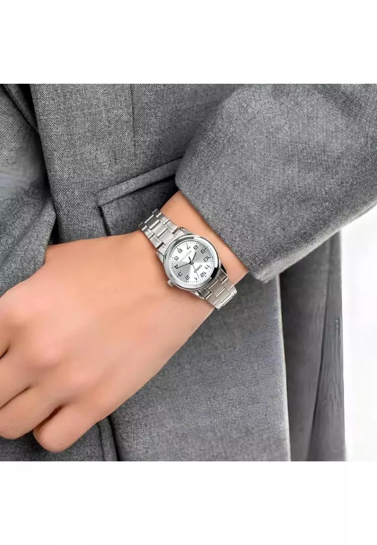 Couple Analog Watch MTP-LTP-V001D-7B with Silver Stainless Steel Band
