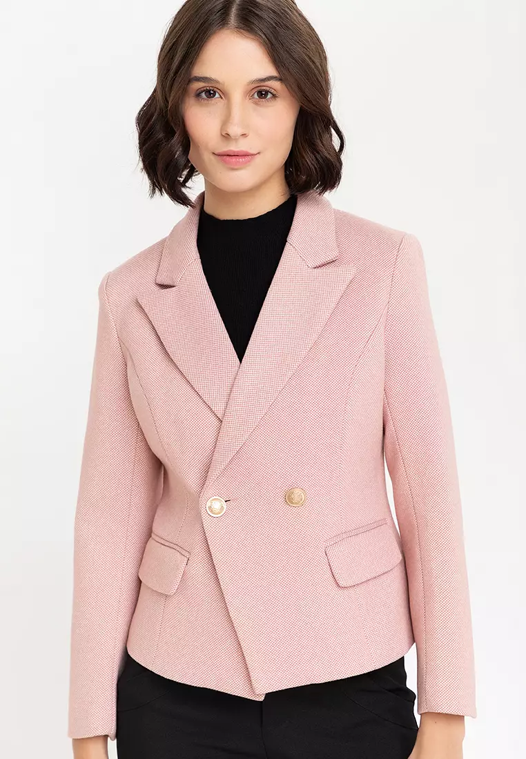 Wool Blend Cross Button Blazer