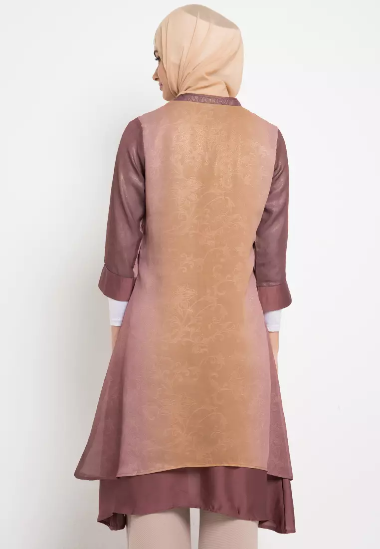 Aliza Assymetrical Tunic In Mauve Beige Glitter