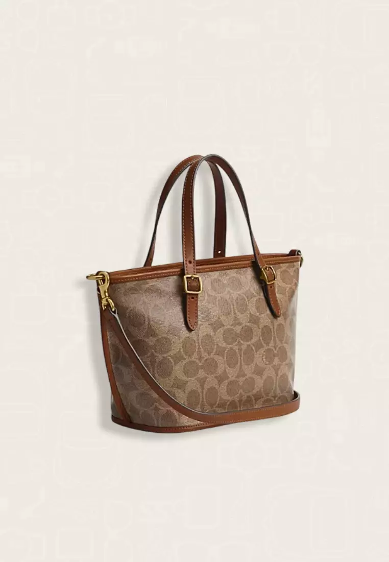 Coach Taxi Tote Bag 21 In Signature Canvas Tan
