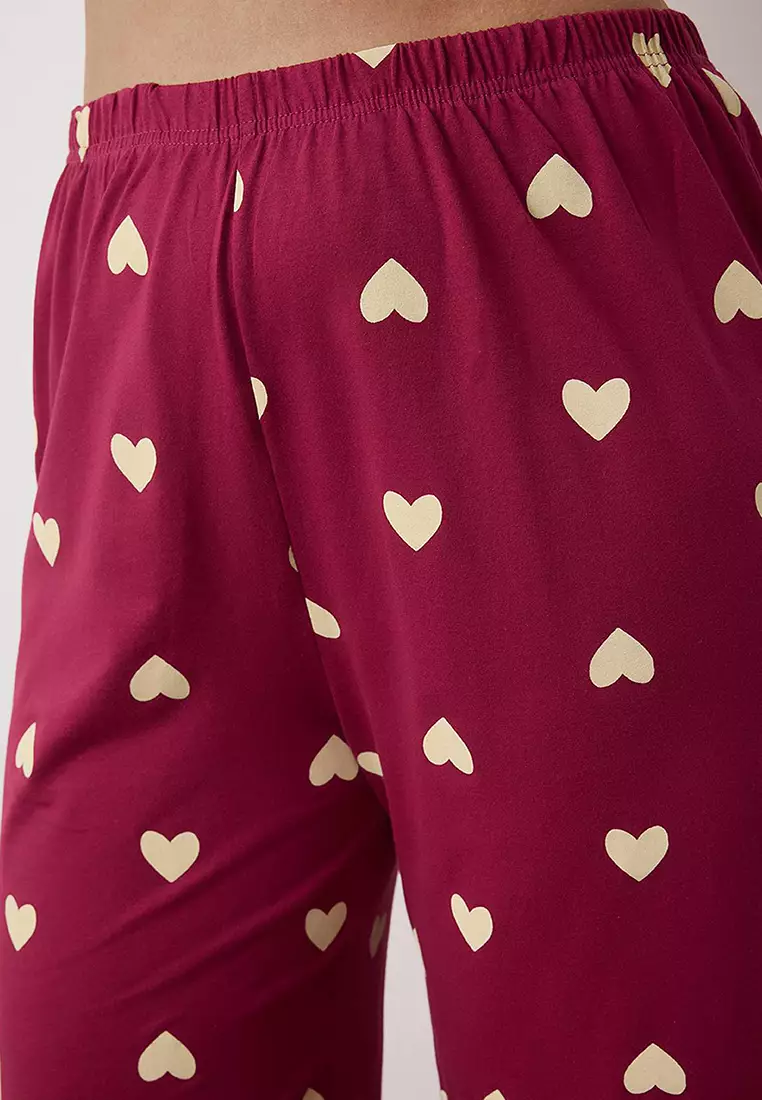 Plum Heart Pattern Capri Knitted Pajamas Set Tbbss25Ai00002
