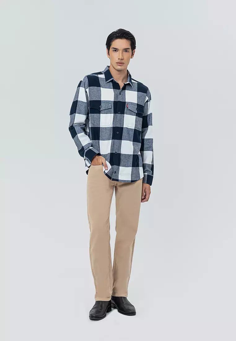 BASTIEN - NAVY WHITE Kemeja Flanel Casual Pria Lengan Panjang LS Top Man Shirt