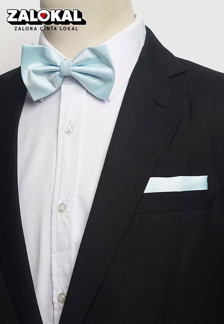 Houseofcuff Dasi Kupu Bowtie Pocket Square Saputangan Biru Langit A01